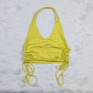Love J -365 halter neck crop too ruched‎ sides yellow size Large Y2k